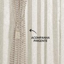 Cortina para Sala Super Luxo Xale Brilhante Forro Cetim Amassado Onix 3,0m x 2,5m Palha