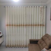 Cortina Para Suíte Linho Bordado Gripir Com Forro Microfibra 5,00x2,60