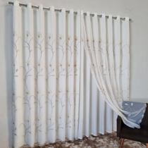 Cortina Para Suíte Voal Bordado Com Forro Microfibra P/Varão Alto Padrão 3,00X2,70