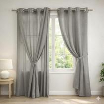 Cortina Para Varão Ilhós Cromado Voil Flame Gaze Linho Luxo Decoração Sala 2,80x1,80m Cortina Para Varão Ilhós Cromado Voil Flame Gaze Linho Luxo Decoração Sala 2,80x1,80m