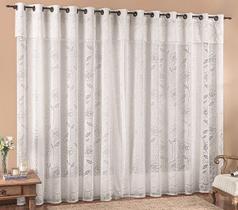 Cortina para varão simples tecido renda 2,00 x 2,50 luna - branco - Rose Jordão cortinas
