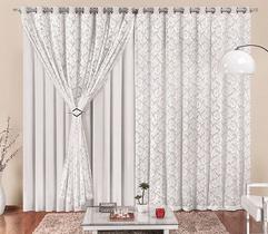 Cortina para varão simples tecido renda com malha 4,00 x 2,50 yasmin - branco/branco - Rose Jordão cortinas