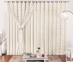 Cortina para varão simples tecido renda com malha 4,00 x 2,50 yasmin - palha/palha - Rose Jordão cortinas