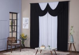 Cortina Paris 2,00 x 1,60 Sala Quarto Decoração com Bando Malha Gel Branco e Preto