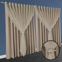cortina pé direito Fiori 5,00 x 4,00 tecido com voal marrom