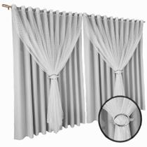 cortina pé direito Fiori 5,00 x 4,00 tecido com voal marrom