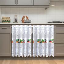 Cortina Pia Renda Branca Morango 1,60Larg X0,80 Alt Cozinha