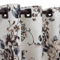 Cortina Piquet Floral Bege 4,00X2,30 Porta Balcão
