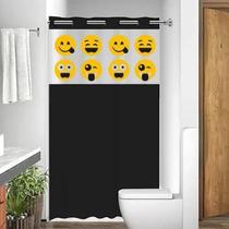 CORTINA PRA BOX PVC IMPERMEÁVEL COM VISOR 1,30x1,98 EMOJI DIVERTIDO PRETO - Vida Pratika