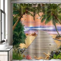 Cortina QGHOT Waterproof Beach Scene 178x183 cm com ganchos