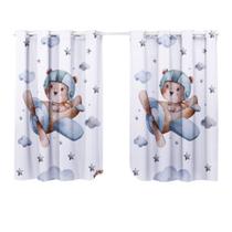 Cortina Quarto Criança Infantil Pequena 2,00x1,40 Bebe Berço Americano Nacional Menino Ursinho Aviador Azul Cortina Quarto Criança Infantil Pequena 2,00x1,40 Bebe Berço Americano Nacional Menino Ursinho Aviador Azul
