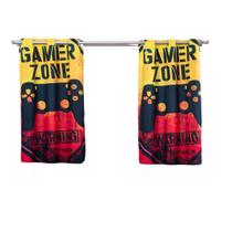 Cortina Quarto Criança Infantil Pequena 2,00x1,40 Decorativa Varao Simples Menino Video Game Amarelo