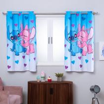 Cortina Quarto Criança Infantil Pequena 2,00x1,40 Varao Simples Decorativa Menina Stich Rosa