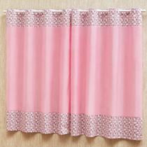 Cortina Quarto Infantil Bebe Ilhos Menina Estampada Triangulo Baby Rosa 2x1,70m