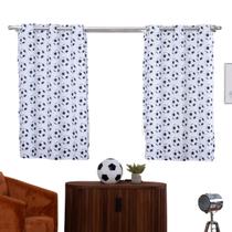 Cortina Quarto Infantil Criança Kids Menino Menina Pequena 2,00x1,40 Varao Simples Bola Futebol Preto Branco