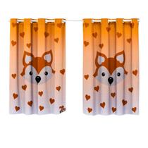 Cortina Quarto Infantil Pequena 2,00x1,40 Varao Simples Decorativa Menino Menina Raposa Laranja Luxo