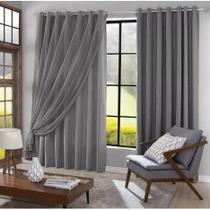 cortina quarto sala voal liso com forro cinza 3,00x2,20