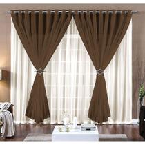 Cortina Quarto Voal Liso Marron Com Forro Branco 4,00X2,80