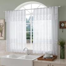 Cortina Renda Branca Translúcida Decorativa Sala Cozinha Janela 1,30x2,60m Elegante