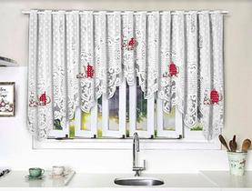 Cortina Renda Cascata Cozinha Branca Bule Vermelho 3X100 Alt