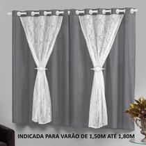 Cortina Renda com Forro 2,20m Janela Curta Cinza Marrocos
