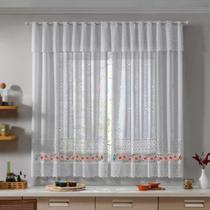 Cortina Renda Cozinha 2,00x1,20m com Bandô Flores Hibisco Linda Estampa Sofisticada