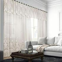 Cortina Renda Marfim Com Bando 3,50 larg x 2,20 alt Quarto Sala