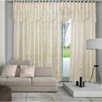 Cortina Renda Roseiral Sala Marfim 3,50X 2,20Alt Com Bando