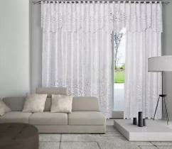 Cortina Rendada Clássica Roseiral 3,00x1,80m Interlar Cor Branco