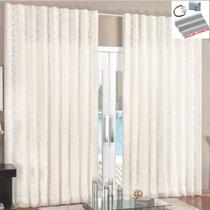 Cortina Rendada com Forro Voal 2 Metros para Trilho Comum - Palha - 100% Poliéster