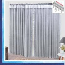 Cortina Romantic Semiblackout e Voal 2,00 x 1,70 Para Trilho Suisso - Cinza - 100% Poliéster