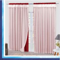 Cortina Romantic Semiblackout e Voal 2,00 x 1,70 Para Varão - Vermelha - 100% Poliéster