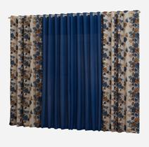 Cortina Rústica 2 Metros Estampada Para Janela Sala ou Quarto - Azul