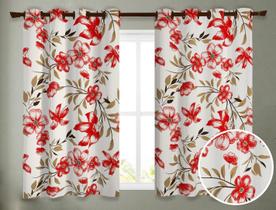 Cortina Rústica 2,80M x 1,80M Floral Vermelho Quarto ou Sala