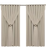 Cortina sala blackout tecido e voil ilhós marrom 4,00x2,30