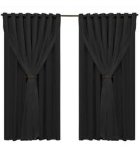 Cortina sala blackout tecido e voil ilhós marrom 7,00x2,40