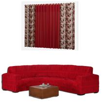 Cortina Sala Ou Quarto Estampada Rústica 2 Metros + Capa Sofá De Canto 6 Lugares Verme