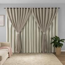 Cortina Sala Quarto Blecaute 2,80m x 2,60m Alt. Linho Bordado, Forro em PVC Blackout Corta Luz com Abraçadeiras Inovi