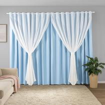 Cortina Sala Quarto Blecaute 2,80m x 2,60m Alt. Linho Bordado, Forro em PVC Blackout Corta Luz com Abraçadeiras Inovi