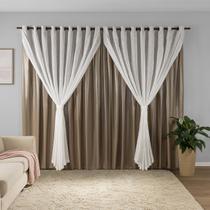 Cortina Sala Quarto Blecaute 2,80m x 2,60m Alt. Linho Bordado, Forro em PVC Blackout Corta Luz com Abraçadeiras Inovi