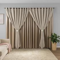 Cortina Sala Quarto Blecaute 2,80m x 2,60m Alt. Linho Bordado, Forro em PVC Blackout Corta Luz com Abraçadeiras Inovi