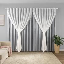 Cortina Sala Quarto Blecaute 2,80m x 2,60m Alt. Linho Bordado, Forro em PVC Blackout Corta Luz com Abraçadeiras Inovi