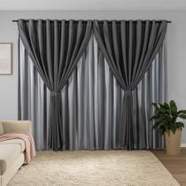 Cortina Sala Quarto Blecaute 2,80m x 2,60m Alt. Linho Bordado, Forro em PVC Blackout Corta Luz com Abraçadeiras Inovi - Paulo Cezar Enxovais