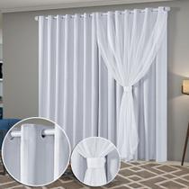 Cortina Sala Quarto Blecaute 2,80m x 2,60m Alt. Linho Bordado, Forro em PVC Blackout Corta Luz com Abraçadeiras Inovi