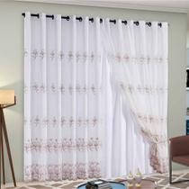 Cortina Sala Quarto Loren 3x2,50m Bordado c/ Forro Tabaco