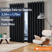 Cortina Sala Quarto Poliéster 2,20 x 1,70 Com Ilhós Moderna