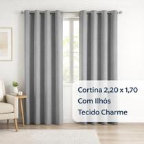 Cortina Sala Quarto Poliéster 2,20 x 1,70 Com Ilhós Moderna