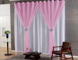 cortina sala quarto voal liso c/ forro rose/branco 3,00x2,20
