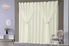 cortina sala quarto voal xadrez com forro em tecido microfibra palha 4,00x2,80