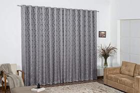 cortina sala semi blackout tecido jacquard cinza 5,00x2,80